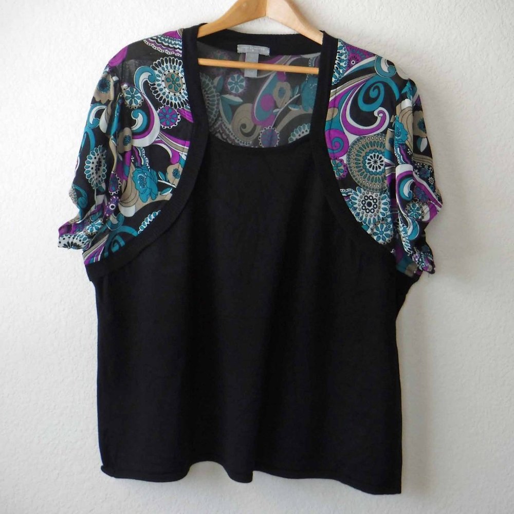 Investments Black & Paisley knit top (Size 3X)